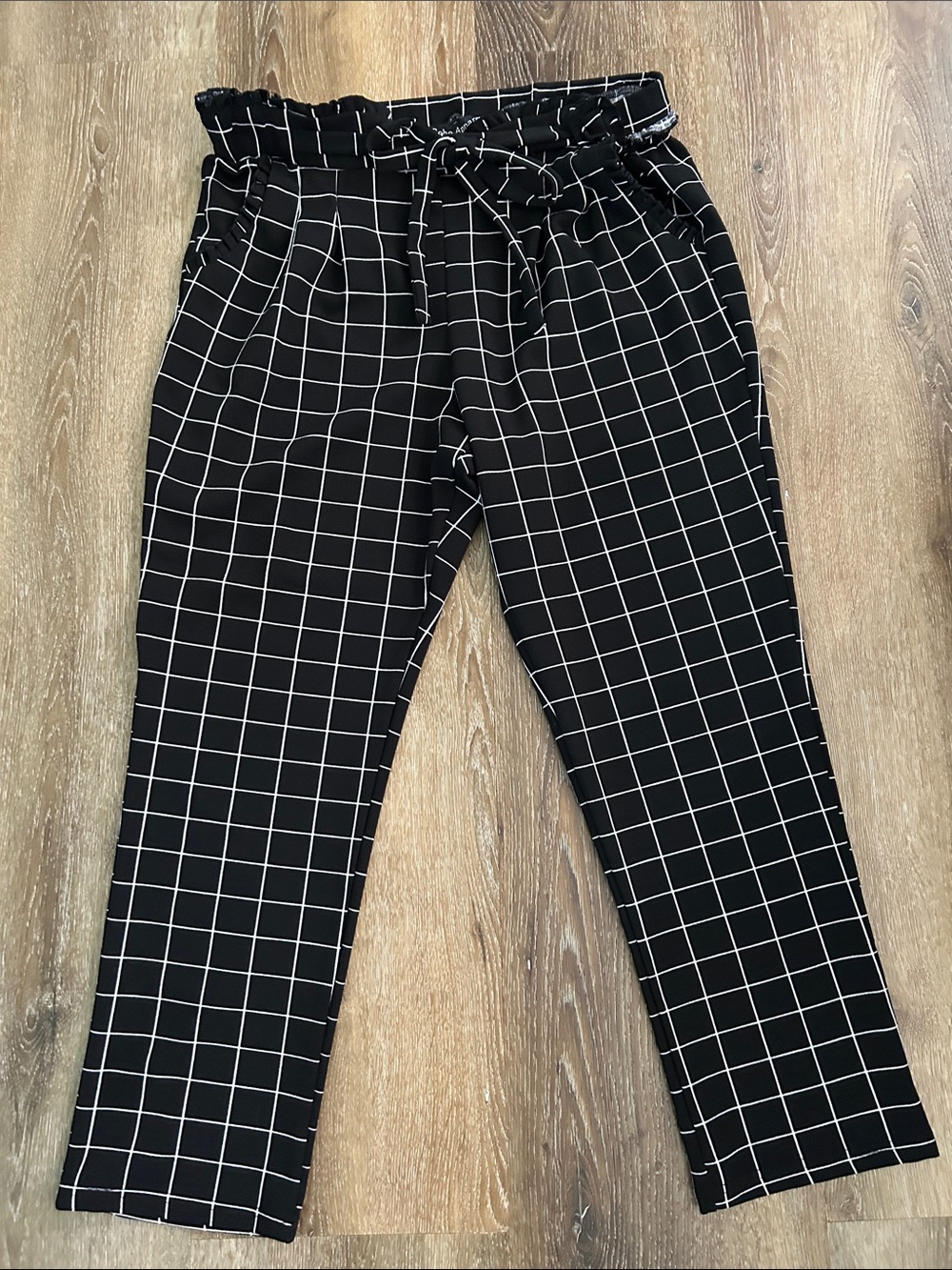Soho Apparel Black Windowpane Chinos with Tie Waist